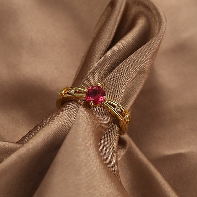 Red Zircon Ring Geometric Copper Electroplated Fashion Jewelry for Women Dainty Elegant Ring For Everyday Wear
