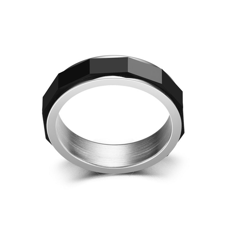 Mens Spinner Ring Stainless Steel Rotating Black Geometric