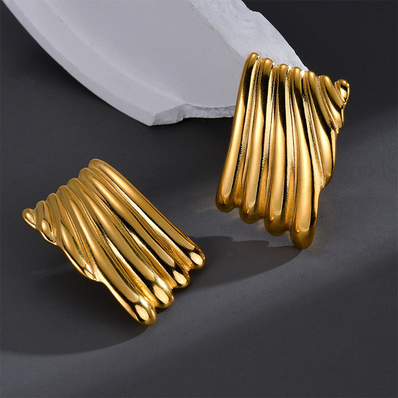 Womens Irregular Geometric Stainless Steel Earrings Retro Fashion Electroplated Studs Durable Accessory For Her