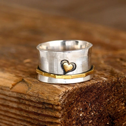 Heart Rotatable Ring Alloy Electroplated Wedding Ring European Heart Shape Not Inlaid Engagement Ring For Anniversary