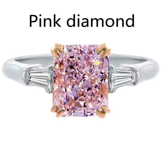 Women's Yellow Diamond White Gold Rectangular Ring Imitation Mossambique 3 Carat Ladder Diamond Ring