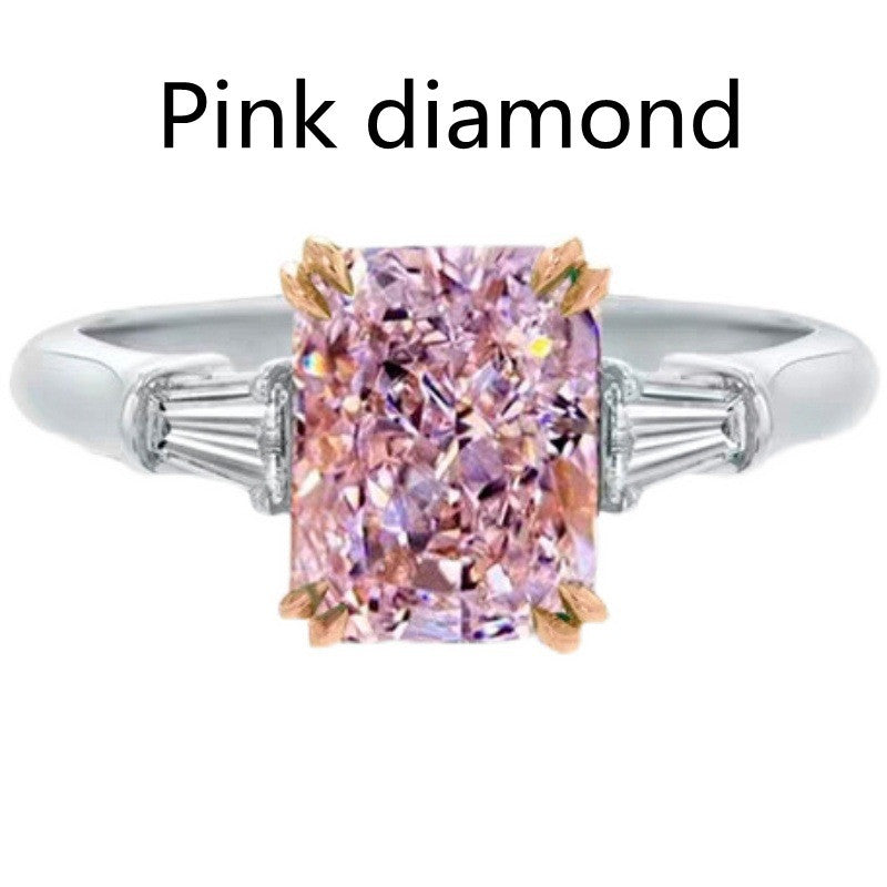 Women's Yellow Diamond White Gold Rectangular Ring Imitation Mossambique 3 Carat Ladder Diamond Ring