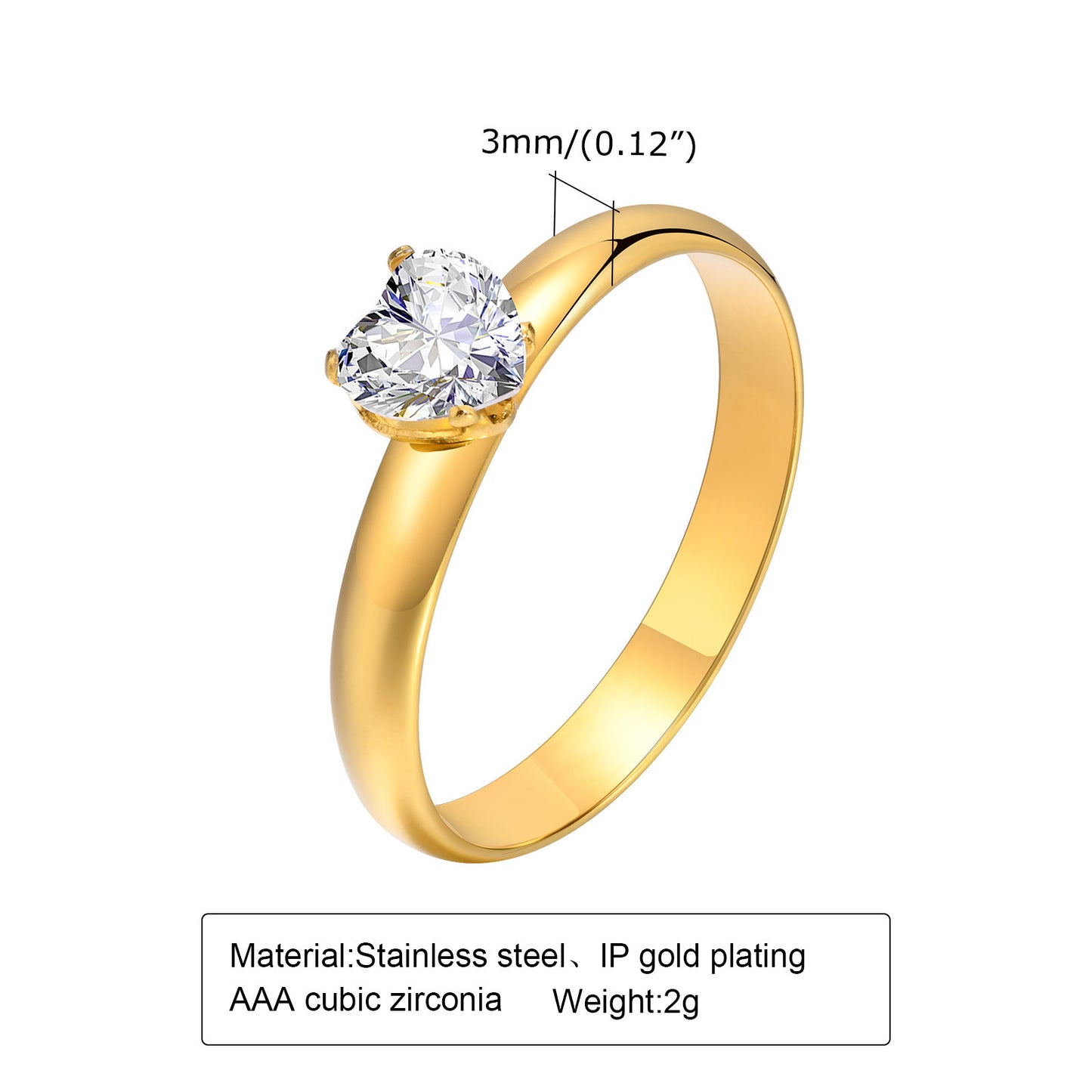 Stainless Steel Zircon Ring For Women Gold Jewelry Gift