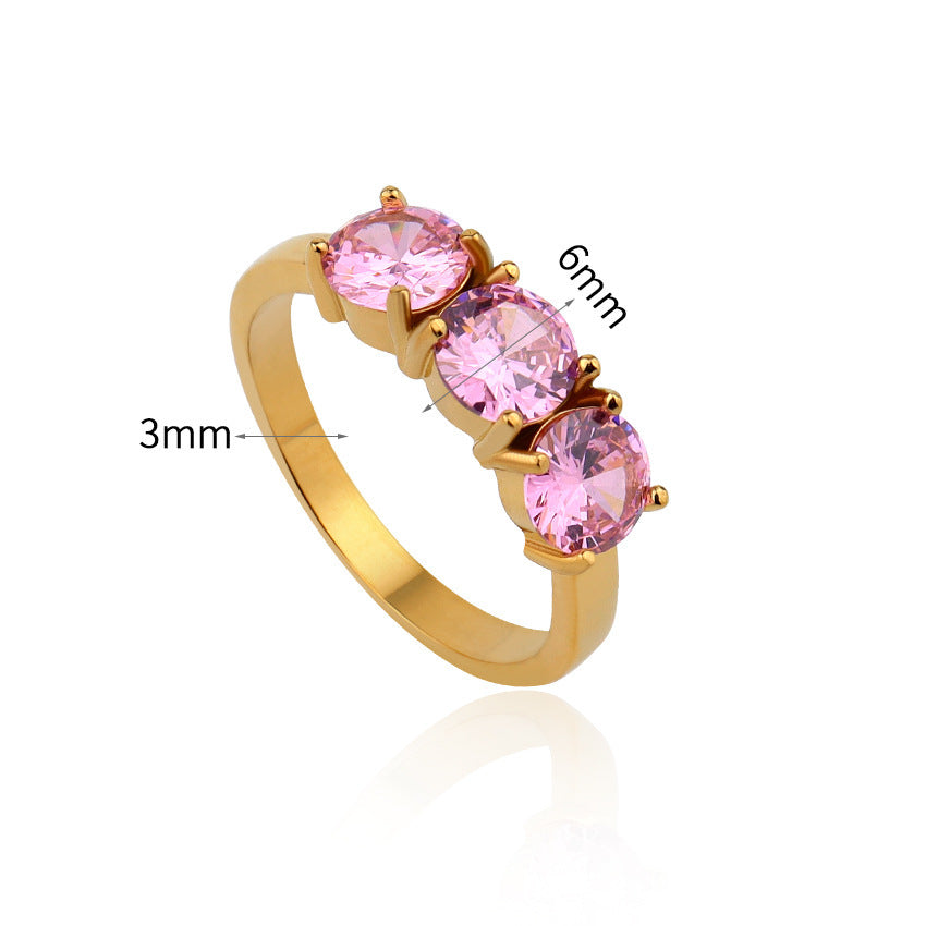 Unisex Stainless Steel Ring With Four Claw Inlaid Zircon Three Arrangement Design Jewelry For Women Daily Wear