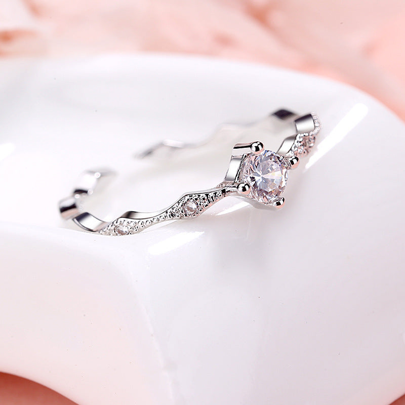 Women Copper Open Adjustable Ring Rhombus Diamond Zircon Accent Cold Wind Design 4mm Zircon Stone Everyday Wear