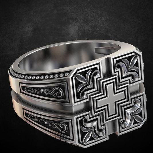 Mens Vintage Carved Cross Ring Black Plated Copper Fashion Jewelry For Daily Wear And Special Occasions Gifted
