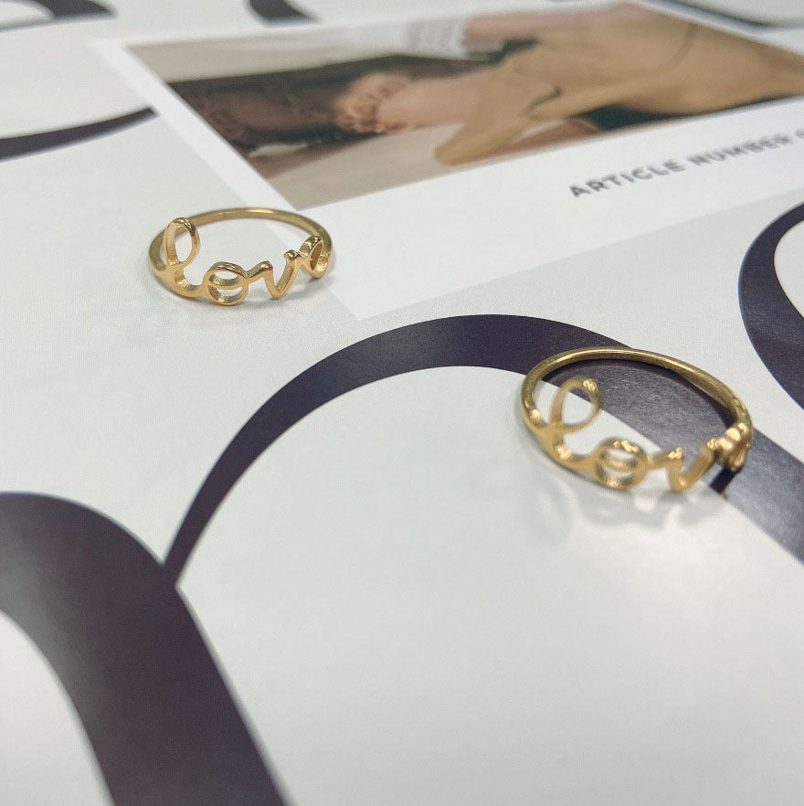 Womens Fashion Ring Simple Letter Design Titanium Steel Ring Gold Tone Love Ring Jewelry Style Daily Accessory