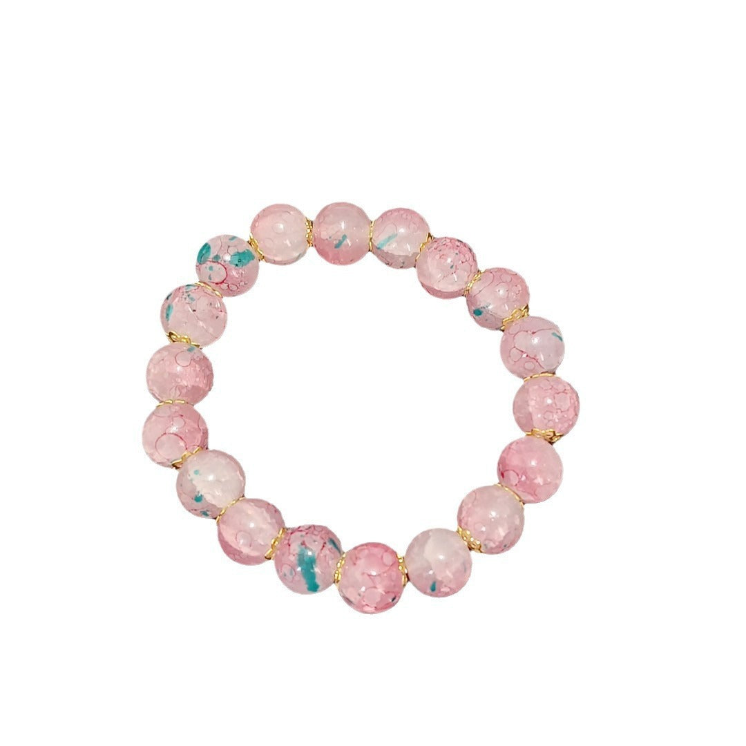 Geometric Glass Beaded Bracelet With Colored Glaze 10mm Cherry Blossom Retro Design For Women Everyday Wear Style