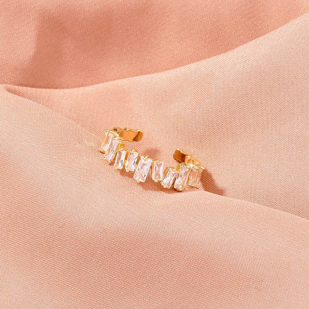 Adjustable Geometric Zircon Inlaid Copper Ring Irregular Design And Electroplated Finish European Style Bold Statement