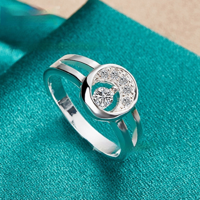 Moon Zircon Ring For Women Geometric Round Alloy Jewelry Size 7 8 9 10 Classic Fashion Elegant Subtle Ornament