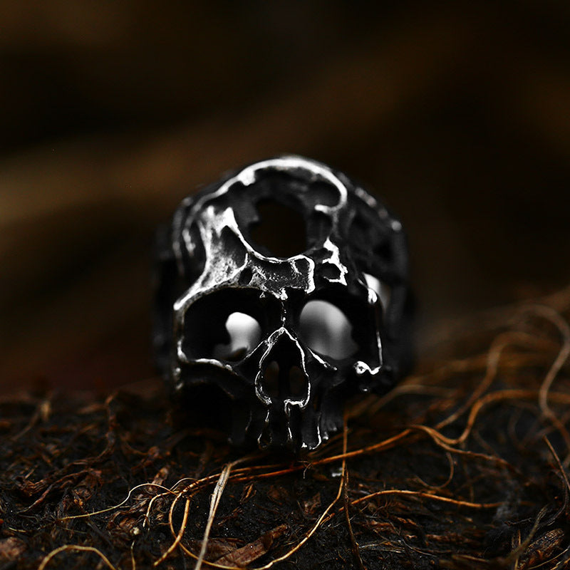 Mens Titanium Skull Ring Geometric Design Polished Durable Retro Hip Hop Fashion Jewelry Accessory Bold Symbol