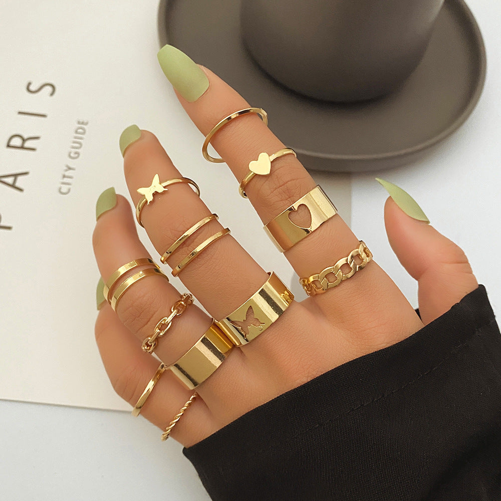 Butterflies Ring Set 22 Piece Geometric Alloy Rings Electroplating And Environmentally Friendly Color Retention