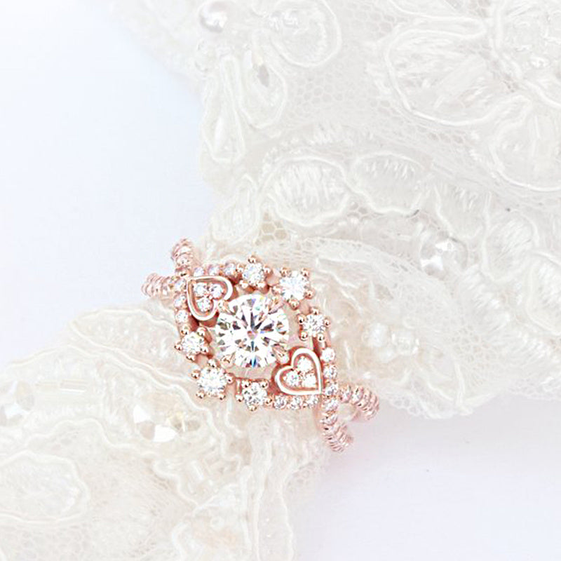 Womens Ring Set Of 3 Fashion Alloy Rings Champagne Rose Gold Plated Rhombus Design Jewelry Gift For Fancy Ring