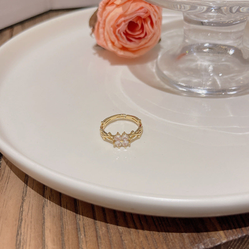 Womens Adjustable Open Ring Fashion Jewelry Geometry Zircon Flower Copper Ring Gold Plated Ring For Women And