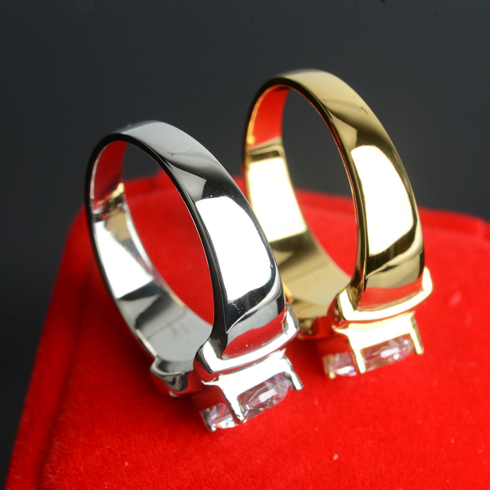 Men's Stainless Steel Ring with Simulation Diamond Inlay Titanium Steel Band Natural Design Ring Gift for Him White Steel or Electric Gold Finish