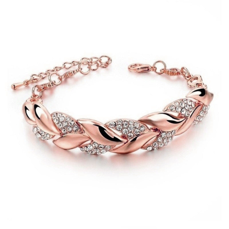 Golden Leaf Alloy Bracelet For Women And Girls Everyday