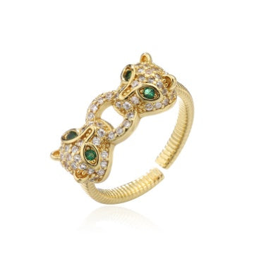 Leopard Zircon Open Ring Gold Plated Copper Brass Adjustable Dainty Fashion Jewelry For Women For Simple Style