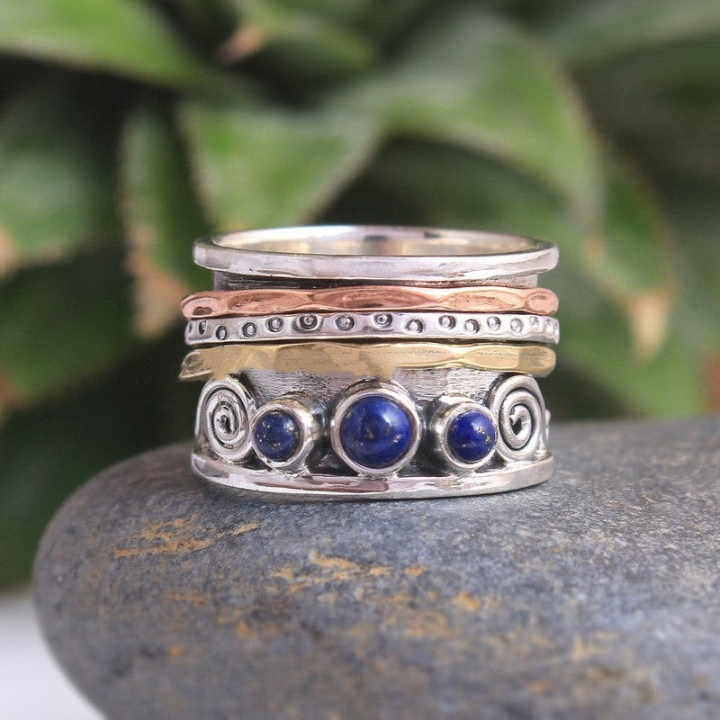 Womens Retro Carved Alloy Ring Bohemian Hollow Geometric Antique Silver Euro Design Ring Fashion Everyday Wear