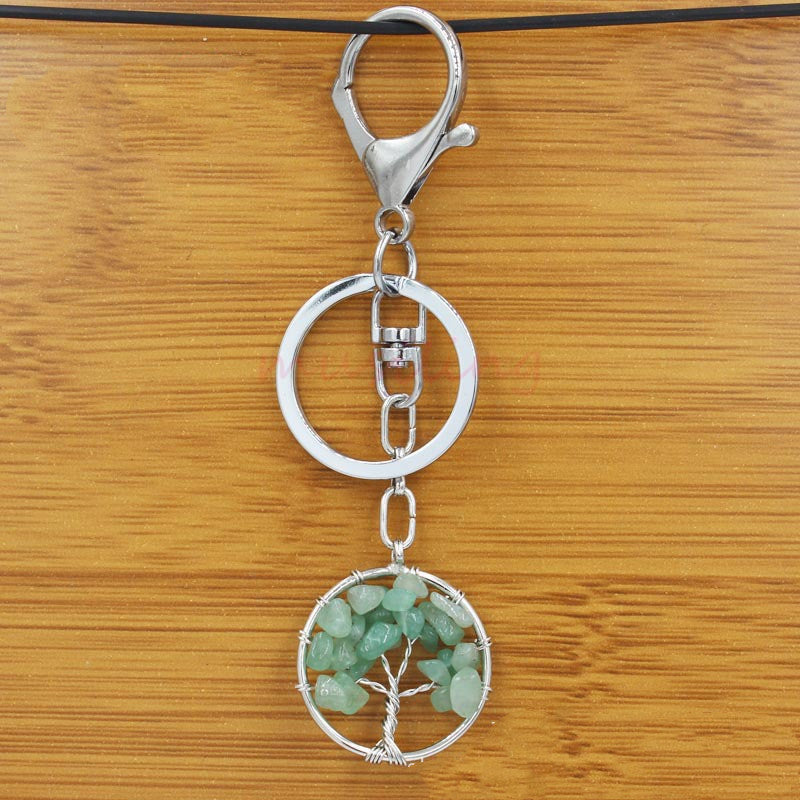 Crystal Tree of Life Amethyst Keychain Pendant Electroplated Round Charm for Handbags and Backpacks Decoration