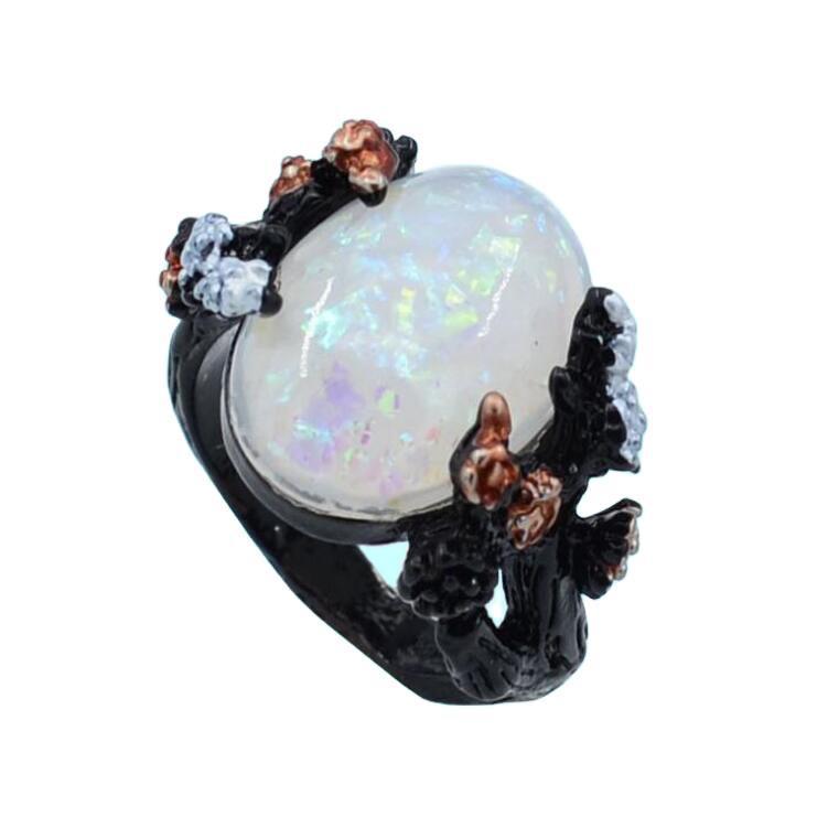 Vintage Flower Opal Ring In Black Gold Finish With Geometric Design Sizes 6 7 8 9 10 With Elegant Details Soon