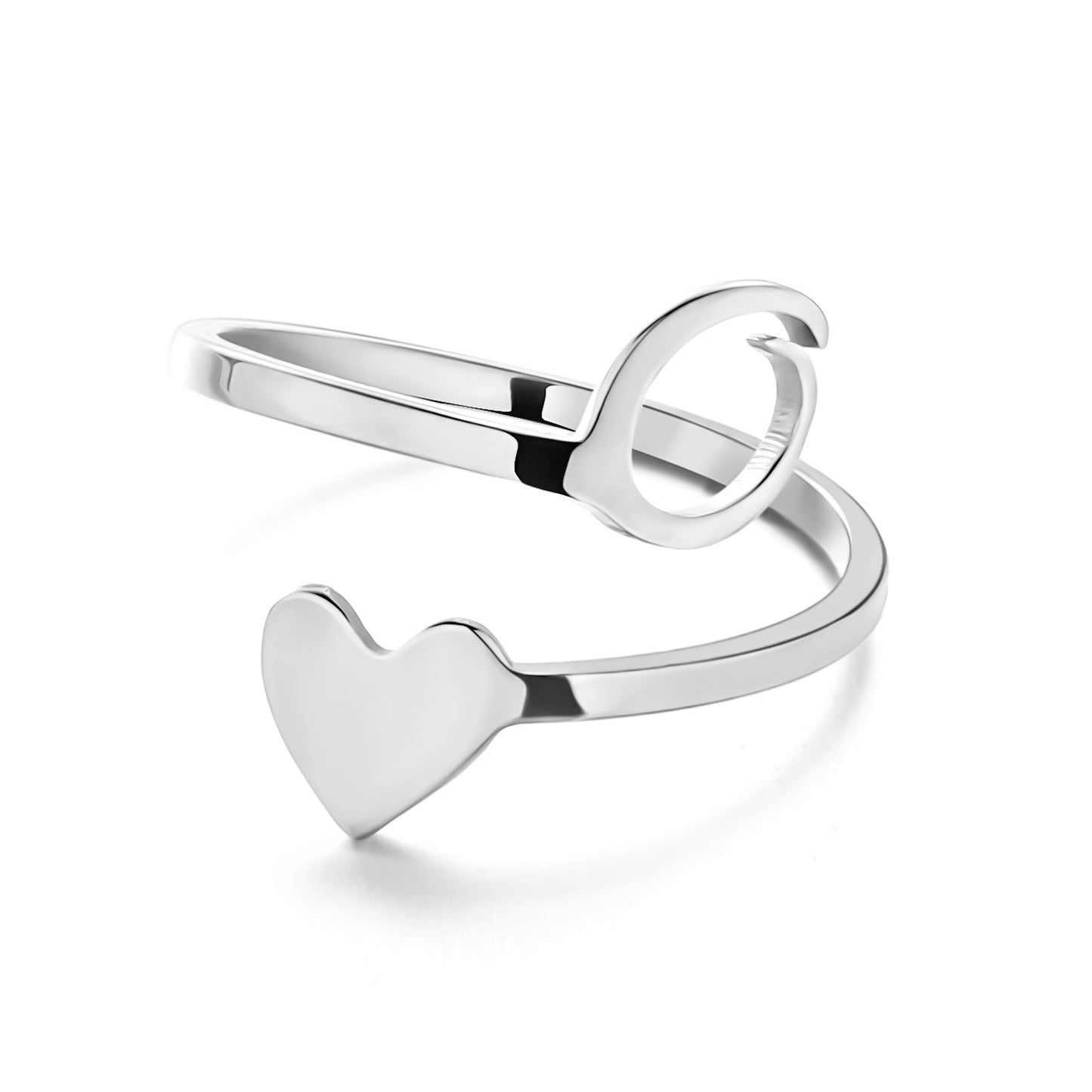 Womens Initial Letter Ring Adjustable Stainless Steel Heart Design 3D Open Heart Electroplated Fashionable Chic