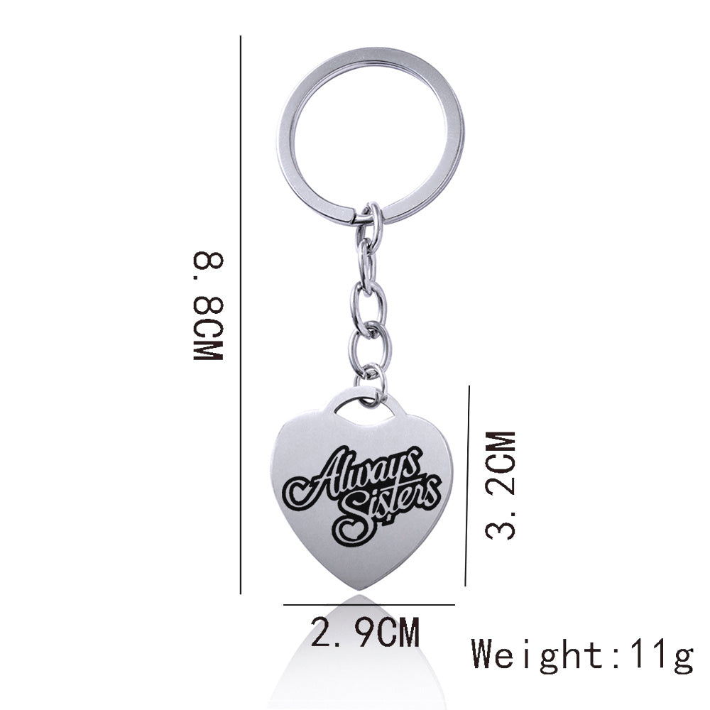 Womens Heart Keychain Stainless Steel Silver Trendy Cute Gift For Sister And Best Friend Elegant Everyday Accessory