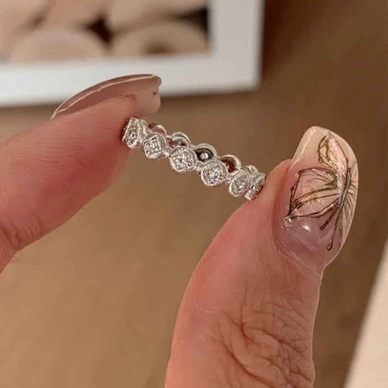 Womens Open Ring Geometric Copper Ring Electroplated With Brushed Zircon Detailing Niche Design Jewelry Crafted