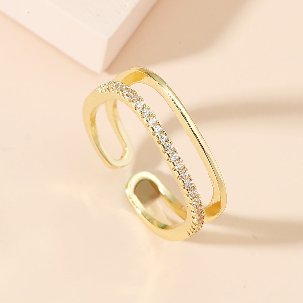Gold Plated Ring With White Crystal Geometric Copper Jewelry For Everyday Wear And Special Occasions Gift Idea