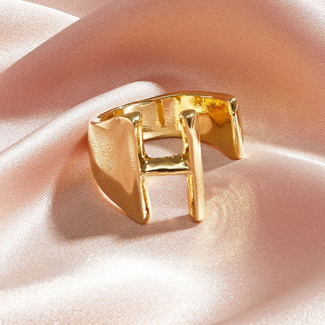 Gold Alloy Letter Ring For Women Initial Alphabet Ring Electroplated Simple Fashion Jewelry Gift For Daily Wear Style