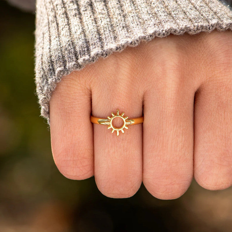 Girls Copper Plated Gold Tone Sun Ring Adjustable Opening Jewelry for Kids Cute Sunny Accessory Gift Idea Perfect
