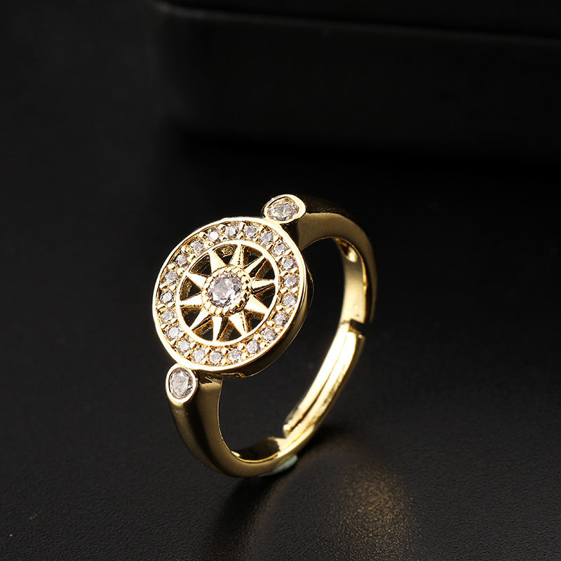 Six Pointed Star Diamond Ring Adjustable Copper Open Band