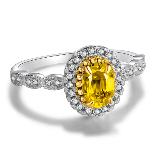 Plated 18k White Gold Yellow Diamond Ring