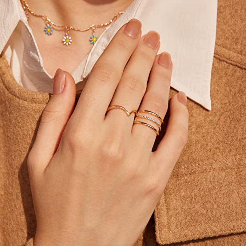 Womens Titanium Steel Ring Electroplated Geometric Ring Irregular Round Tapered Elements Mountain Shape Design