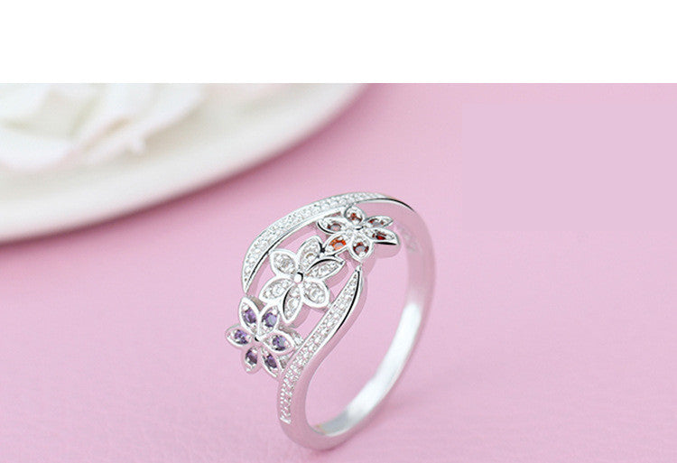 Geometric Copper Ring With Colored Gems Diamond Accents Korean Fashion Jewelry Statement Ring For Women Modern Style