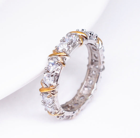 Gold Plated Zircon Ring With Geometric Inlay For Women
