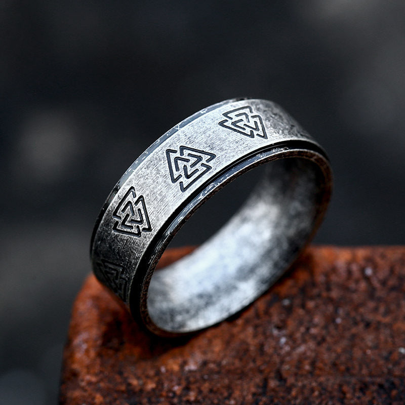Vintage Simple Titanium Steel Mens Ring With Text Lettering Unisex 8MM Wide Ancient Silver Ancient Black Steel Color