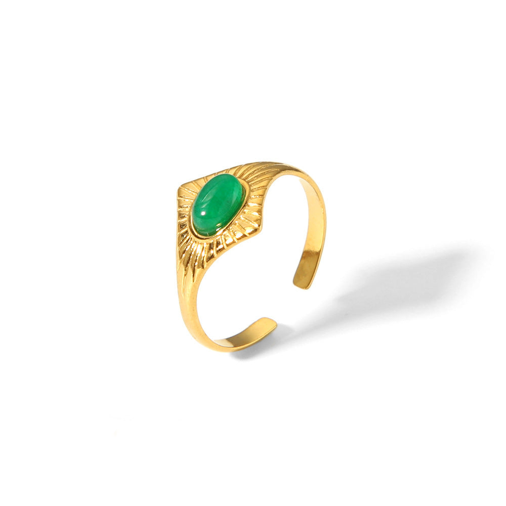 Unisex Titanium Steel Ring Lapis Turquoise Devil Eye Pattern Diamond Shape Jewelry For Men Everyday Wear Style