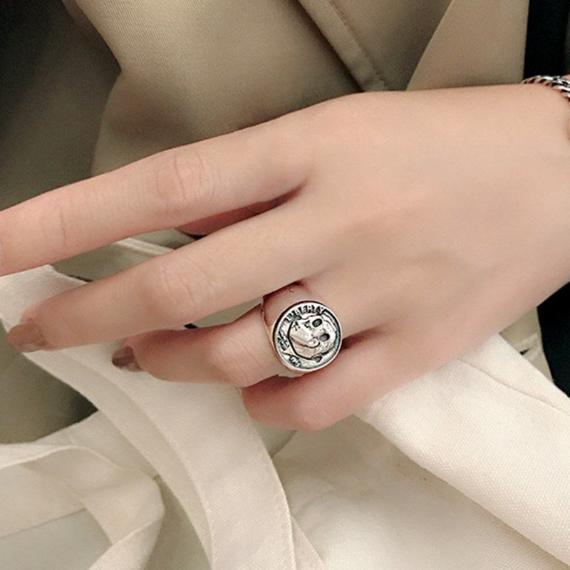 Women's Exaggerated Letter Ring Vintage Copper Electroplated Adjustable Opening Fashion Statement Jewelry Gift