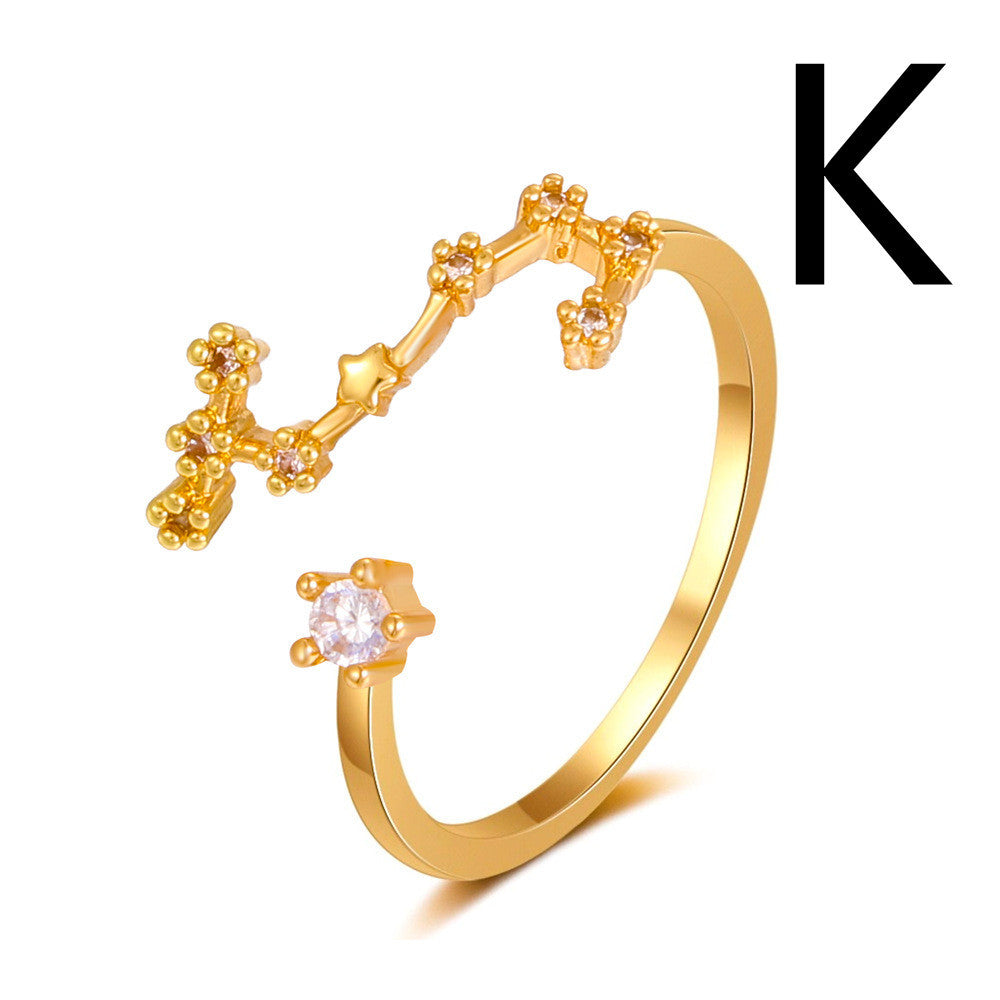 Celestial Gold Ring With Copper Inlay And Zircon Stones