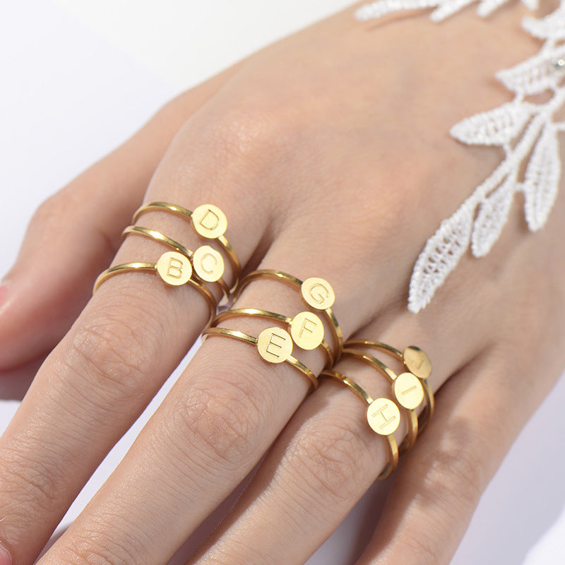 Copper English Letter Ring Small Round Band Versatile Daily Wear Jewelry for Women Men Teens Gift Everyday Gift