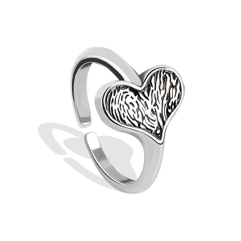 Womens Heart Ring Adjustable Opening Copper Ring Electroplated Silver Exquisite Fashionable Vintage Heart Ring