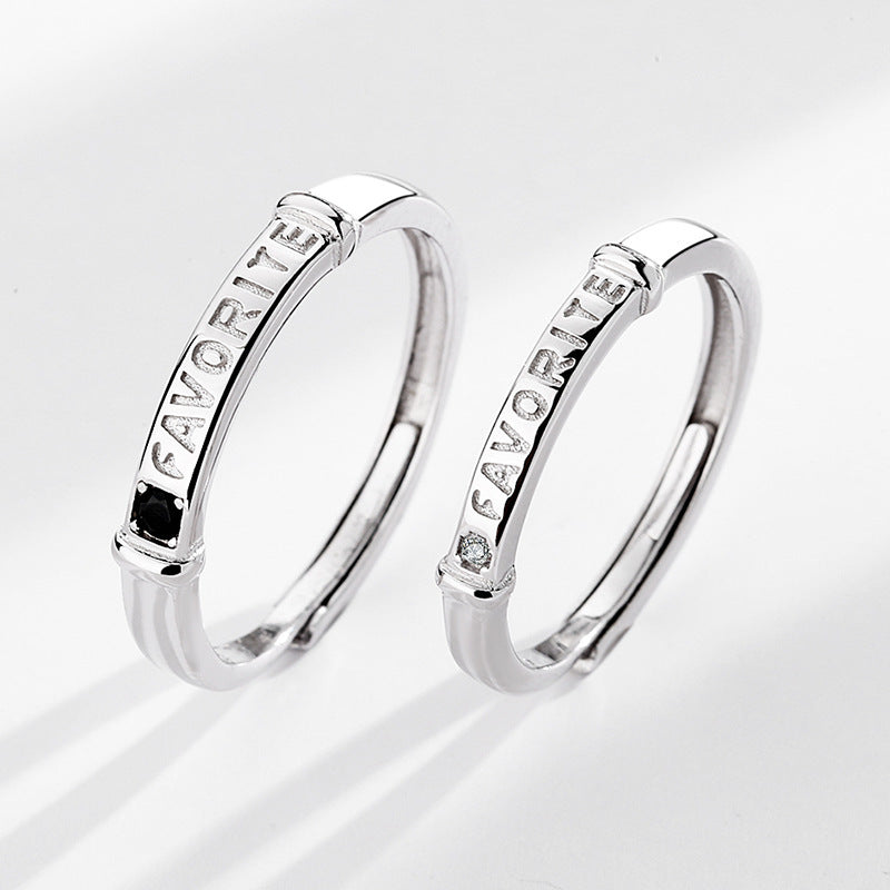 Couple Rings For Men And Women 925 Silver Adjustable Opening Alphabet Geometry Rings Electroplated For Matching Sets