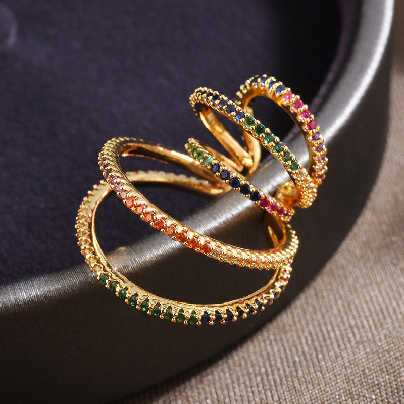 Gold Geometric Clip On Earrings Copper Zircon Electroplated Simple Stylish Womens Jewelry Modern Chic Earrings