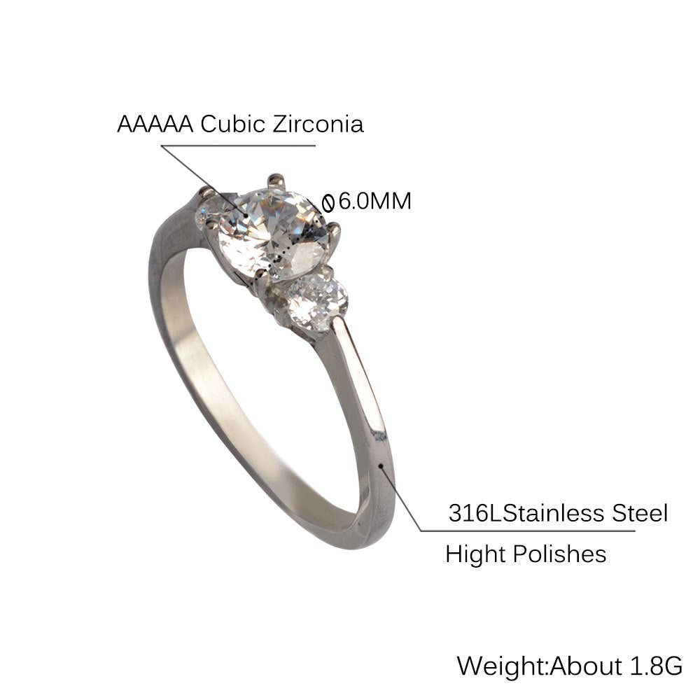 Fashion Simple Titanium Steel Women's Zircon Ring