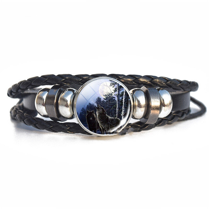 Handwoven Faux Leather Wolf Bracelet Vintage Style Jewelry Accessory European Design Unisex Bracelet For Men Women