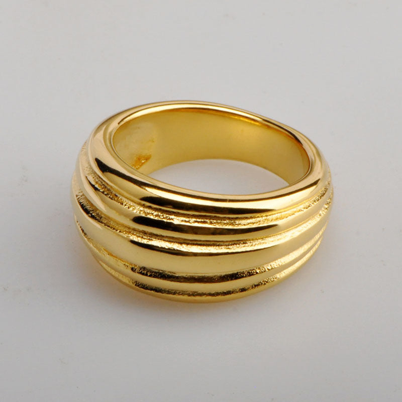 Womens 18K Gold Plated Titanium Steel Ring Floral Design Threaded Detail For Everyday Wear Everyday Shine Soft