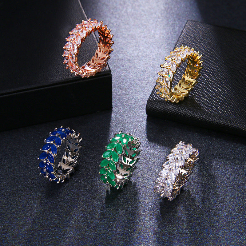 Womens Peridot Leaf Geometric Ring In Alloy Electroplated White Gold Look With Green Diamond Chic Ring Sparkle