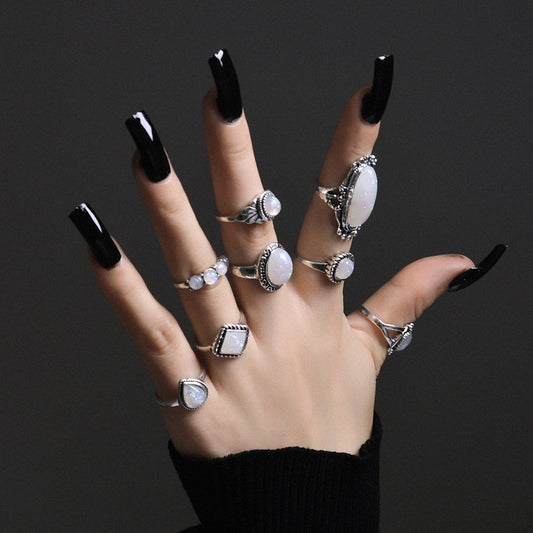 Unisex Alloy Ring With Big Stone Vintage Ethnic Geometric Irregular Shape Statement Jewelry Ring For Any Style