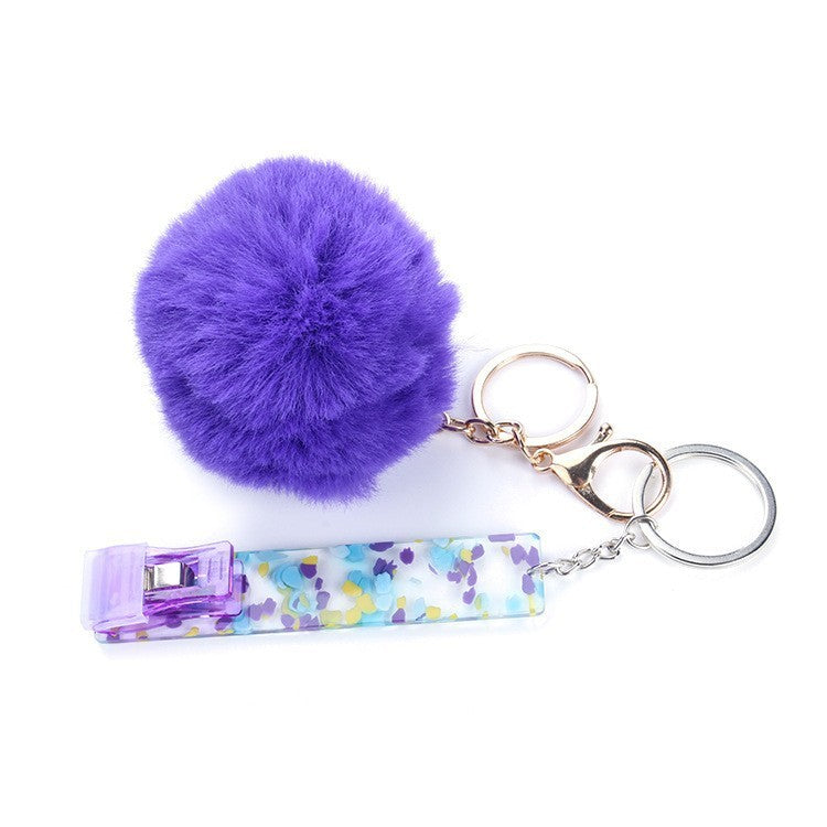 Touch Free Card Holder Keychain With Furry Ball DIY Accessory Secure Easy Card Carrying Contactless Card Clamp