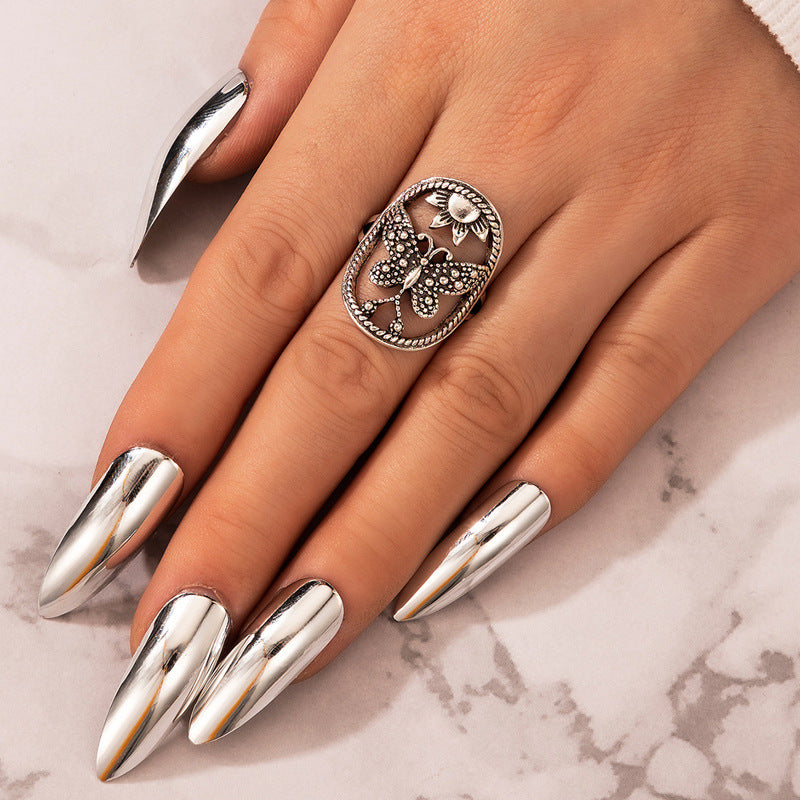 Gold Plated Alloy Ring With Floral Butterfly Design